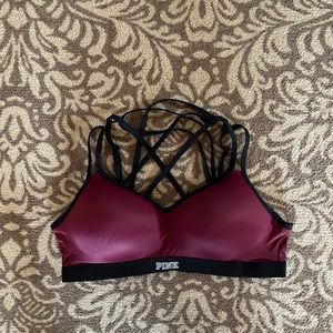 Pink strappy sports bra size L